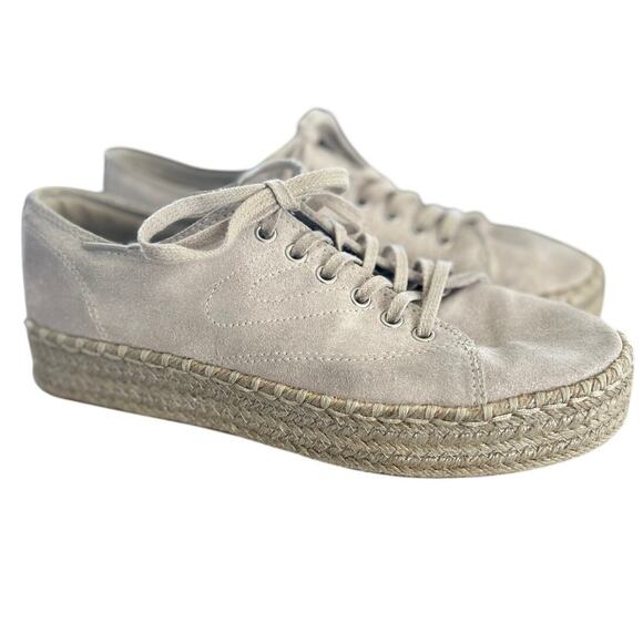 Tretorn Eve2 Taupe "Natural" Silver Sparkle Suede Espadrille Platform Sneaker - Picture 1 of 10